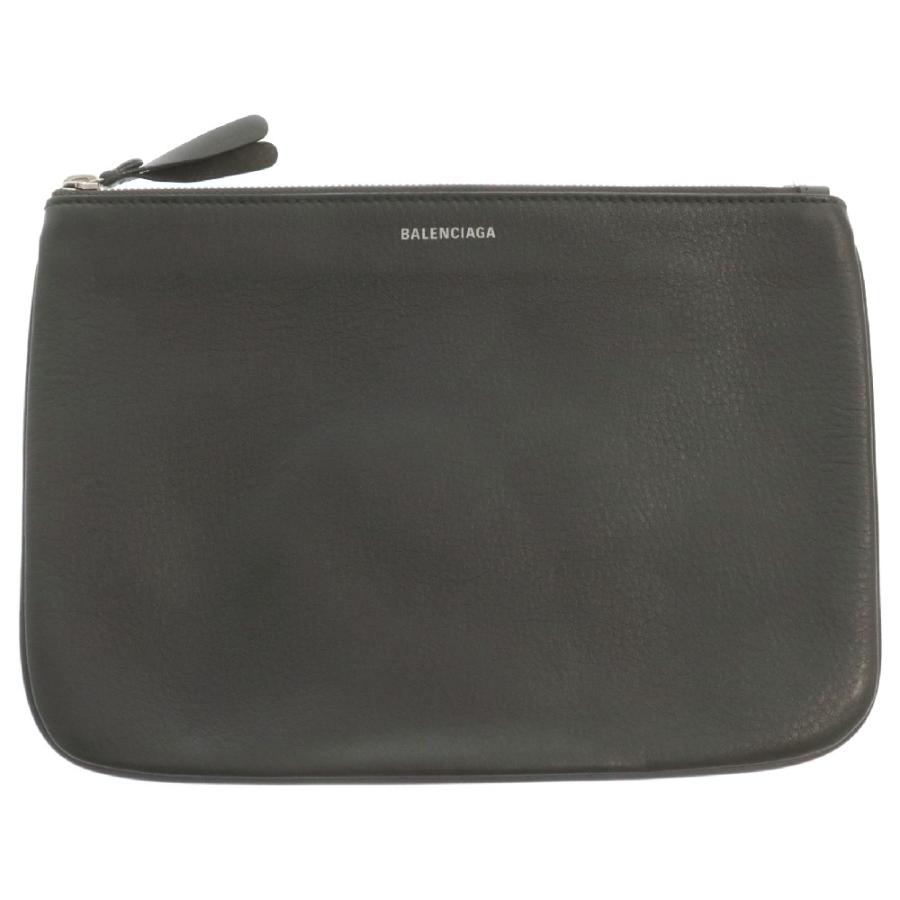 BALENCIAGA バレンシアガ ロゴプリント レザー クラッチバッグ グレー 
