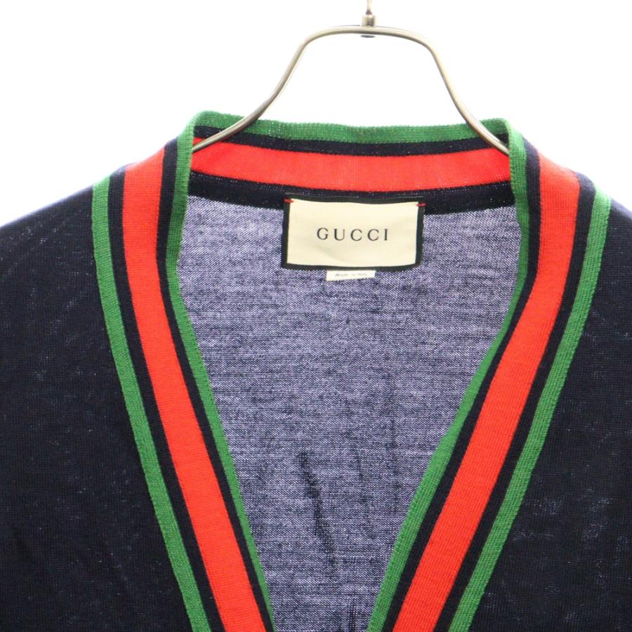美品 GUCCI シェリーライン 薄手 カーディガン XL GUCCI（グッチ） シェリーライン Vネック薄手カーディガン ネイビー