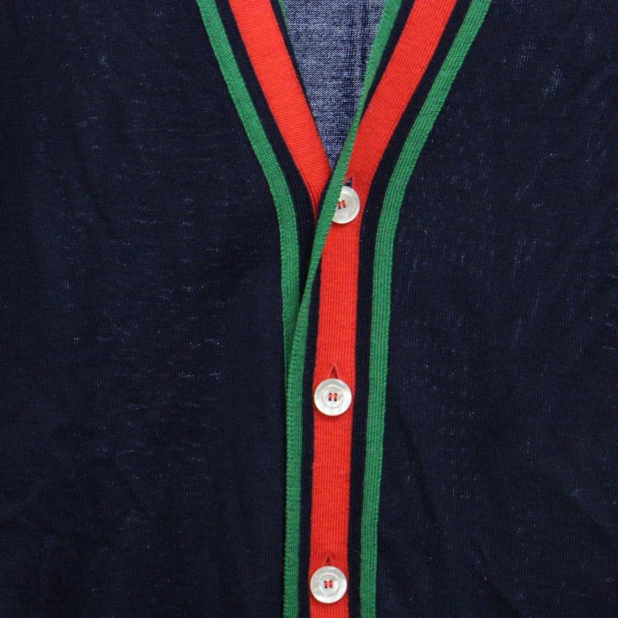 美品 GUCCI シェリーライン 薄手 カーディガン XL GUCCI（グッチ） シェリーライン Vネック薄手カーディガン ネイビー