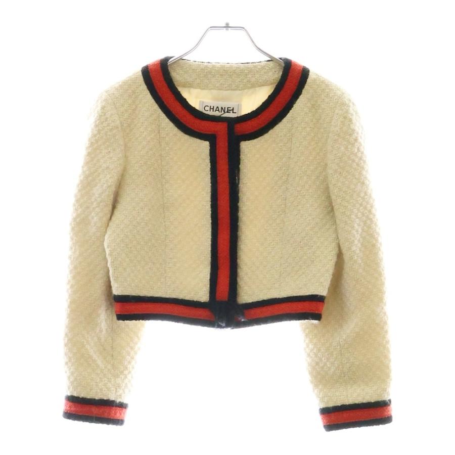 CHANEL アイボリー ノーカラージャケット シャネル ヴィンテージ CHANEL（シャネル） ウール素材 ノーカラーツイードジャケット