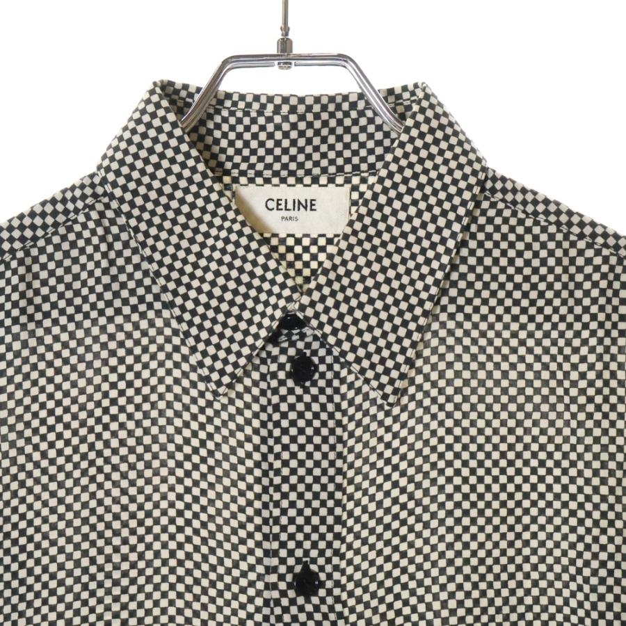 CELINE セリーヌ 21SS レーヨン総柄長袖シャツ ブラック/ホワイト