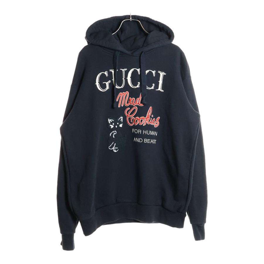 GUCCI Mad Cookies ブラックパーカー GUCCI（グッチ） Mad Cookies Embroidered Hoodie フロントロゴ刺繍