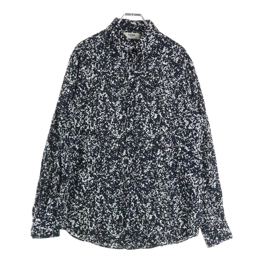 CELINE シャツ ブラウス シルク ウール混 総柄 40 13 XL 黒 白 CELINE シャツ ブラウス シルク ウール混 総柄 40 13 XL 黒 白の通販は