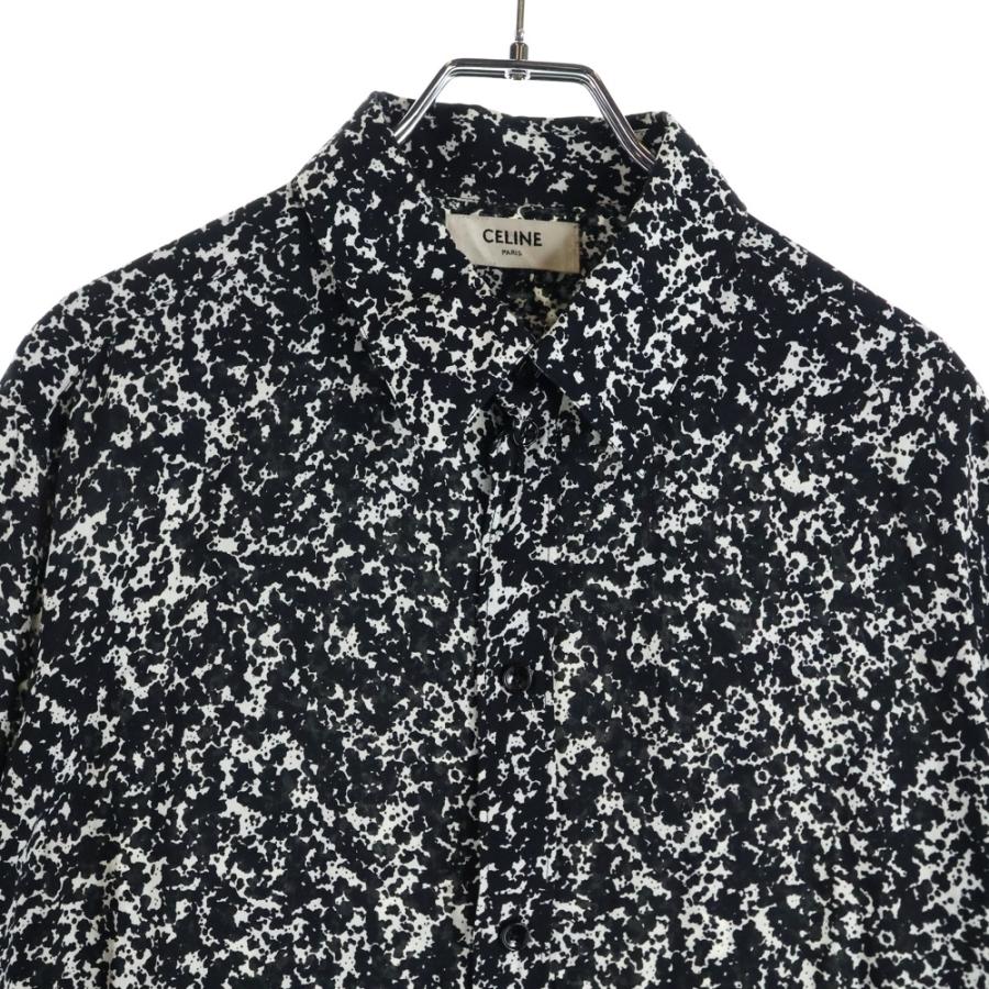 エディ期・19AW★セリーヌ スプラッター マーブル総柄 レーヨン長袖シャツ M CELINE（セリーヌ） 19AW スプラッター マーブルプリントクラシック総