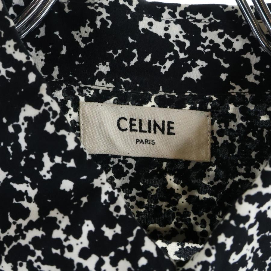 エディ期・19AW★セリーヌ スプラッター マーブル総柄 レーヨン長袖シャツ M CELINE（セリーヌ） 19AW スプラッター マーブルプリントクラシック総