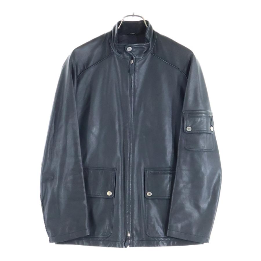HERMES シングルライダースジャケット Mサイズ HERMES（エルメス） ネックボタン カウレザー シングル ライダース