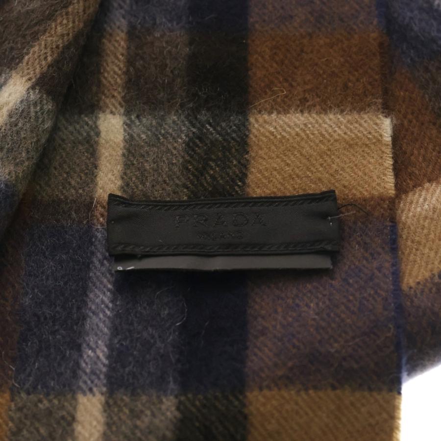 プラダ　チェック柄 マフラー ストール PRADA（プラダ） ロゴ刺繍 チェック マフラー ストール ブラウン