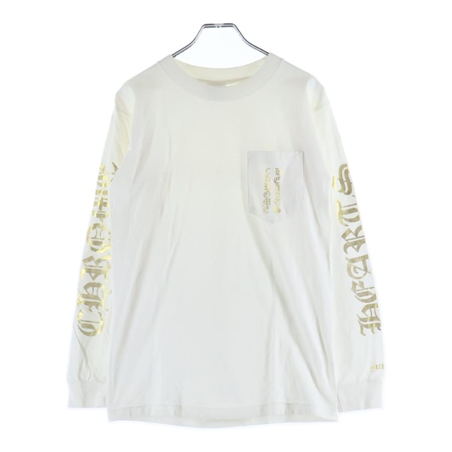 CHROME HEARTS クロムハーツ OLD長袖Tシャツ ホワイト/ゴールド CHROME HEARTS（クロムハーツ） OLD CH T-SHRT 袖ロゴプリント クルー