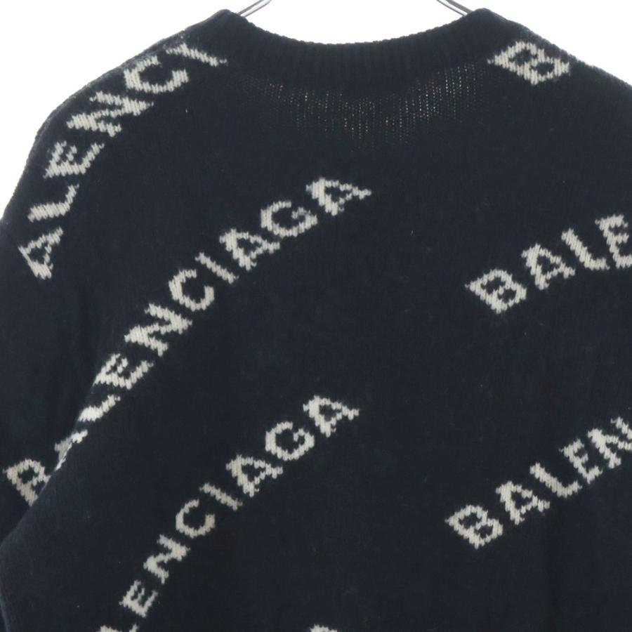 BALENCIAGA バレンシアガ ロゴ総柄 クルーネックニットセーター ブラック AK01 534418 BALENCIAGA（バレンシアガ） ロゴ総柄 クルーネックニットセーター