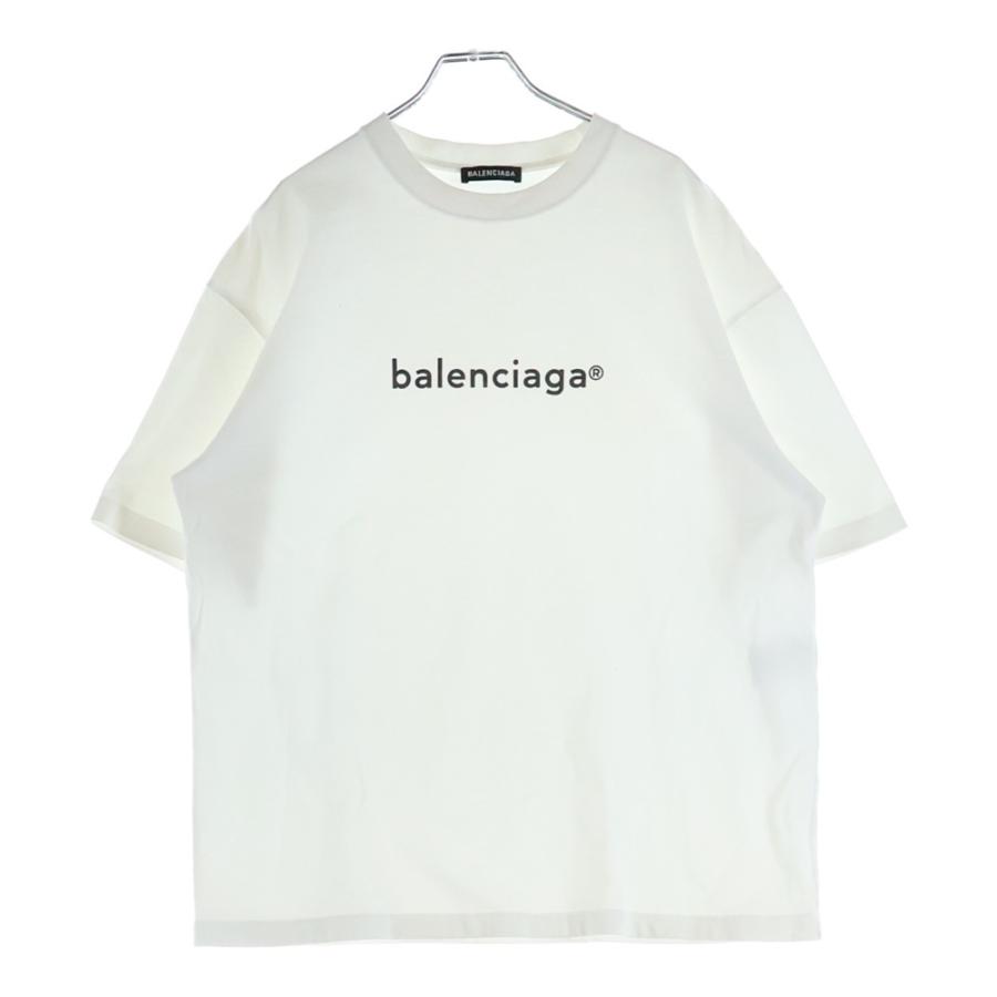✨美品✨ BALENCIAGA センターロゴ プリント 半袖Tシャツ ホワイト BALENCIAGA（バレンシアガ） ロゴプリント 半袖 クルーネック Tシャツ