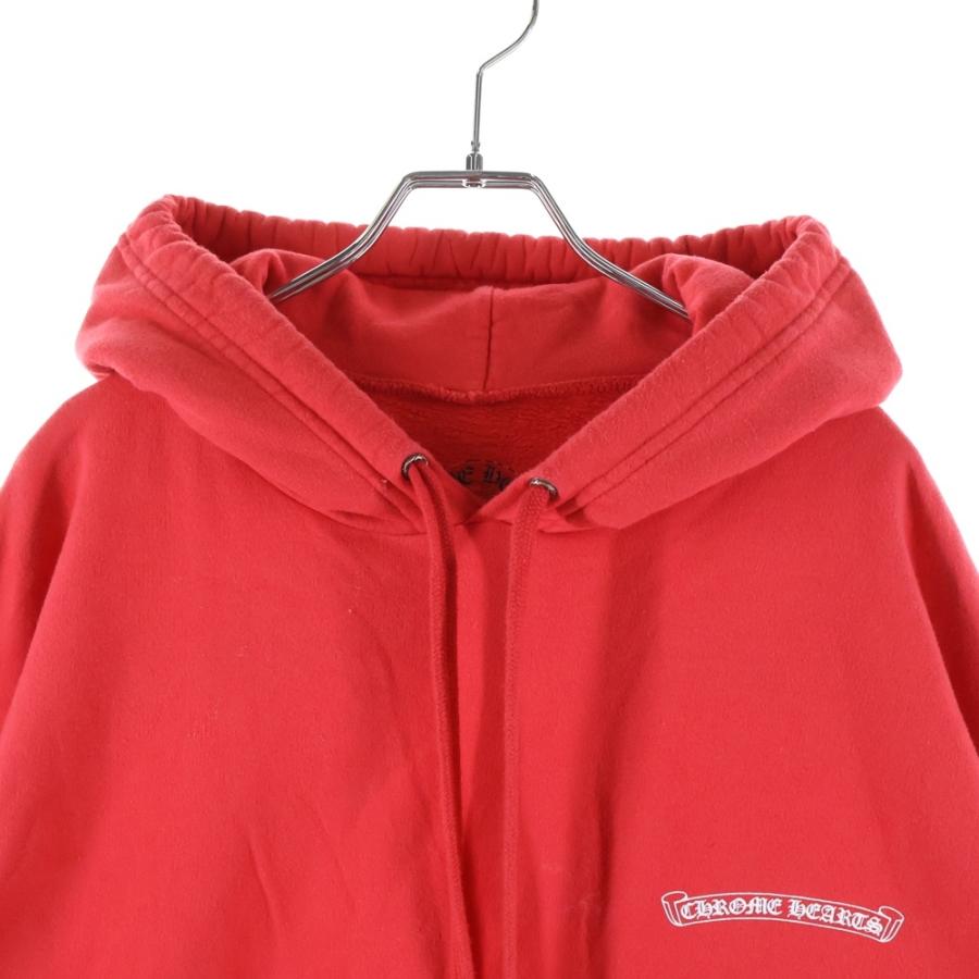 クロムハーツ SWTSHRT PLVR バックスクロールラベルプリント アームプリント スウェットプルオーバーパーカー フーディー レッド_2