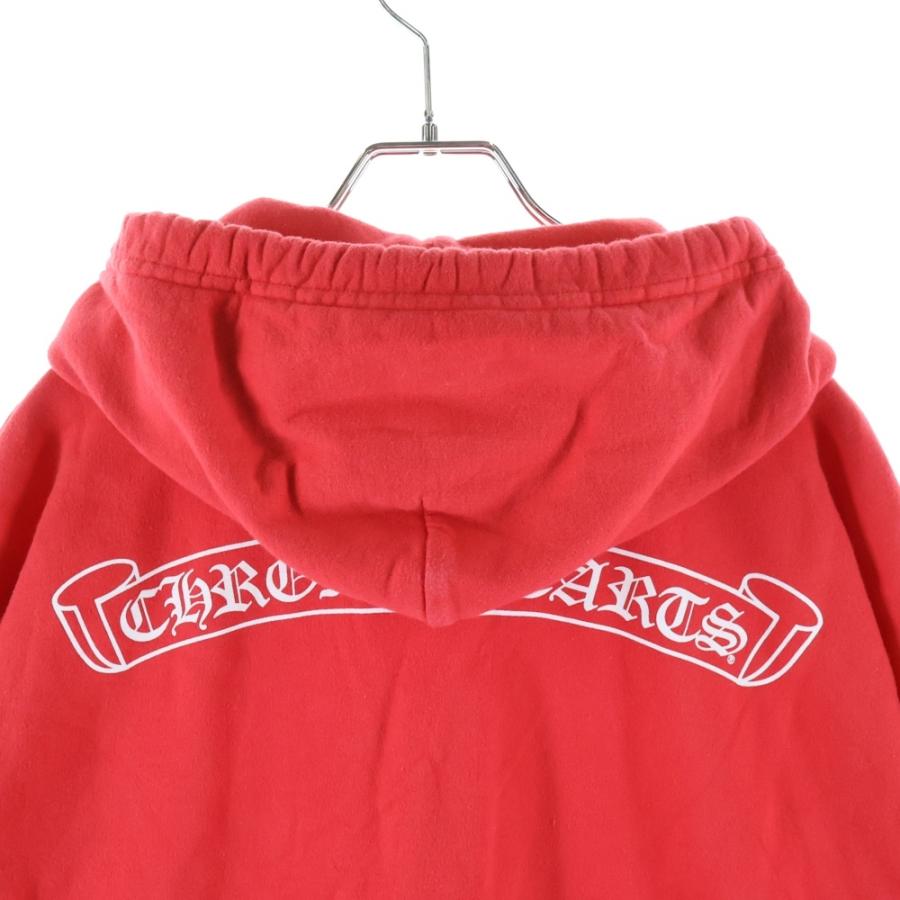 クロムハーツ SWTSHRT PLVR バックスクロールラベルプリント アームプリント スウェットプルオーバーパーカー フーディー レッド_3