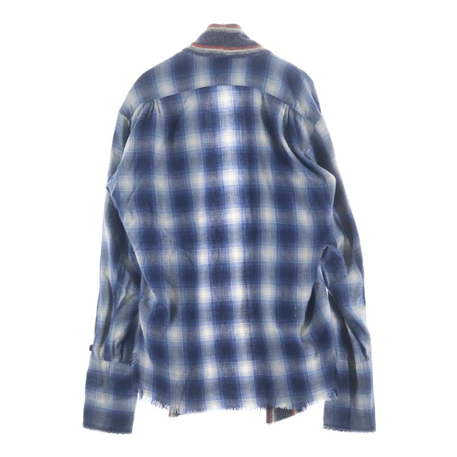 GREG LAUREN グレッグローレン BRANKET STRIPE KIMONO ブランケットストライプキモノ チェック 長袖シャツカーディガン ブルー GREG LAUREN グレッグローレン BRANKET STRIPE KIMONO ブランケット