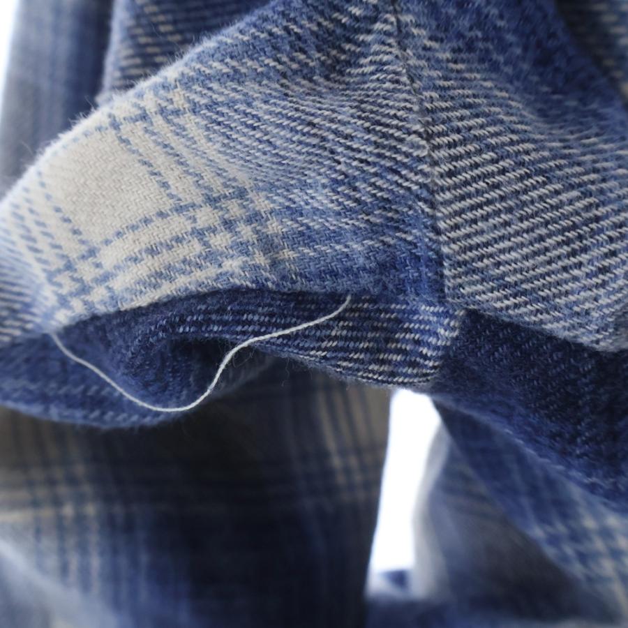 GREG LAUREN グレッグローレン BRANKET STRIPE KIMONO ブランケットストライプキモノ チェック 長袖シャツカーディガン ブルー GREG LAUREN グレッグローレン BRANKET STRIPE KIMONO ブランケット