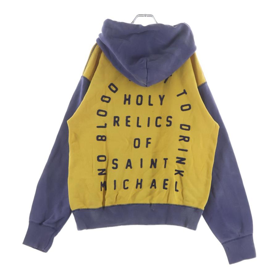 SAINT MICHAEL セントマイケル 21AW HOODIE FELT フェルトデザイン フーディー プルオーバーパーカー イエロー/ネイビー SM-A21-0000-035の画像