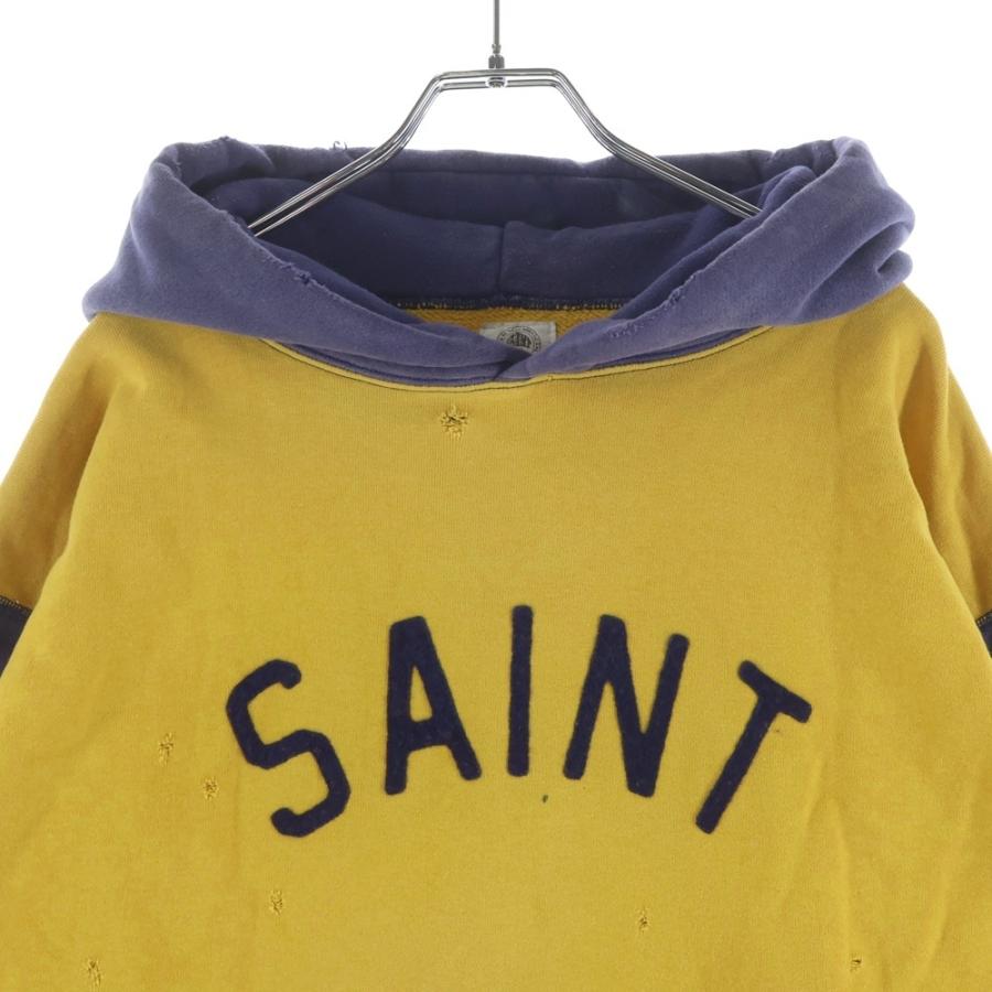 SAINT MICHAEL セントマイケル 21AW HOODIE FELT フェルトデザイン フーディー プルオーバーパーカー イエロー/ネイビー SM-A21-0000-035の画像