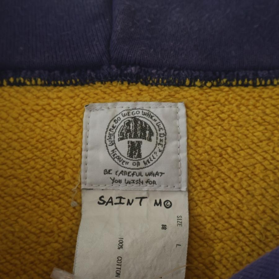 SAINT MICHAEL セントマイケル 21AW HOODIE FELT フェルトデザイン フーディー プルオーバーパーカー イエロー/ネイビー SM-A21-0000-035の画像