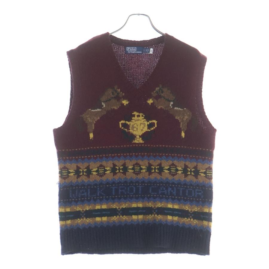 POLO RALPH LAUREN ポロラルフローレン 馬柄 Vネック ニットベスト ボルドー POLO RALPH LAUREN（ポロ・ラルフローレン） 馬柄 Vネック ニット