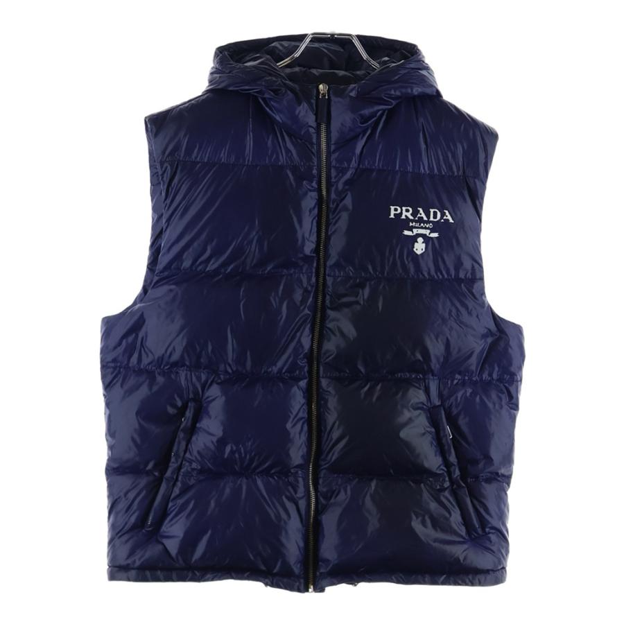 PRADA（プラダ） 胸ロゴプリント ジップアップ ダウンベスト ブルー 