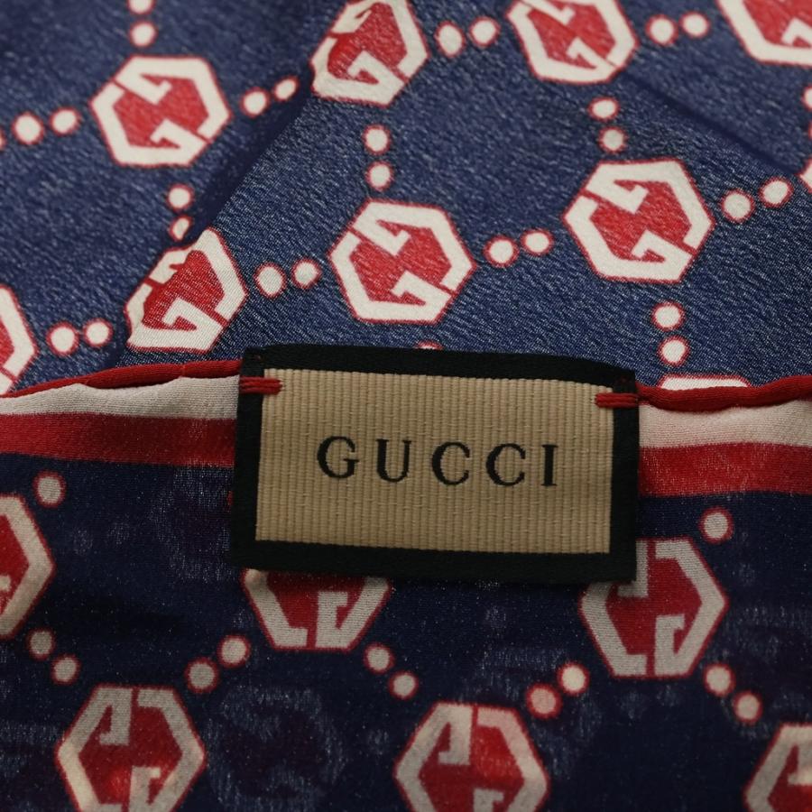 GUCCI（グッチ） GGロゴ総柄 ポケットチーフ ハンカチ ネイビー/レッド
