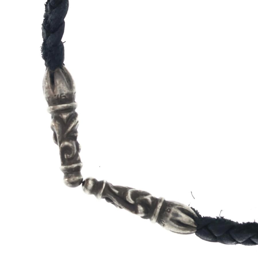 クロムハーツ　革紐　スクロールレザーブレード　シルバーネックレス CHROME HEARTS（クロムハーツ） LEATHER BRAID スクロールレザー