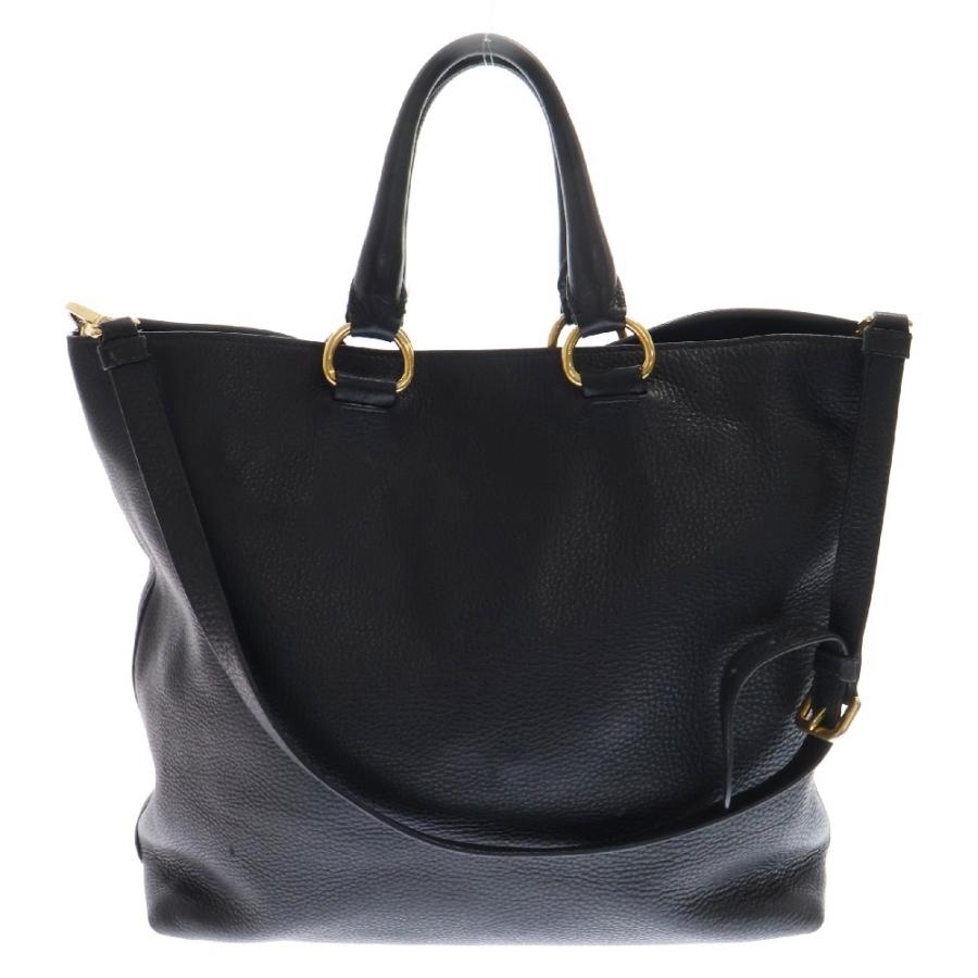 【PRADA】2wayバッグ　トートバッグ　ゴールド金具　ロゴ金具　ブラック PRADA プラダ 2wayトート ブラック レザー ハンドバッグ トート