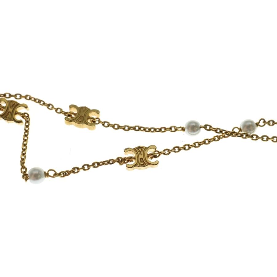 CELINE セリーヌ トリオンフ パール ダブル ネックレス GP ゴールド