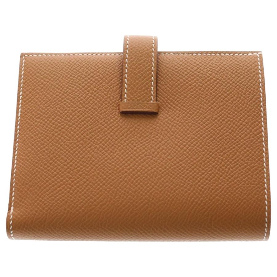 HERMES エルメス ベアンコンパクト 財布 ゴールド ブラウン エプソン レザー W刻印 ゴールド金具_1
