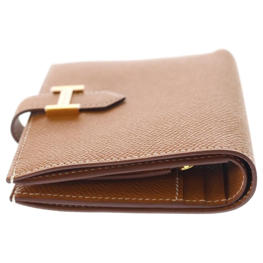 HERMES エルメス ベアンコンパクト 財布 ゴールド ブラウン エプソン レザー W刻印 ゴールド金具_2