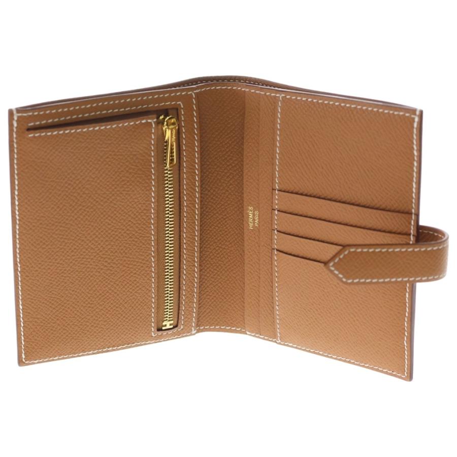 HERMES エルメス ベアンコンパクト 財布 ゴールド ブラウン エプソン レザー W刻印 ゴールド金具_3