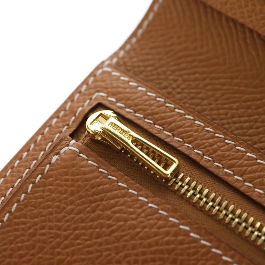HERMES エルメス ベアンコンパクト 財布 ゴールド ブラウン エプソン レザー W刻印 ゴールド金具_4