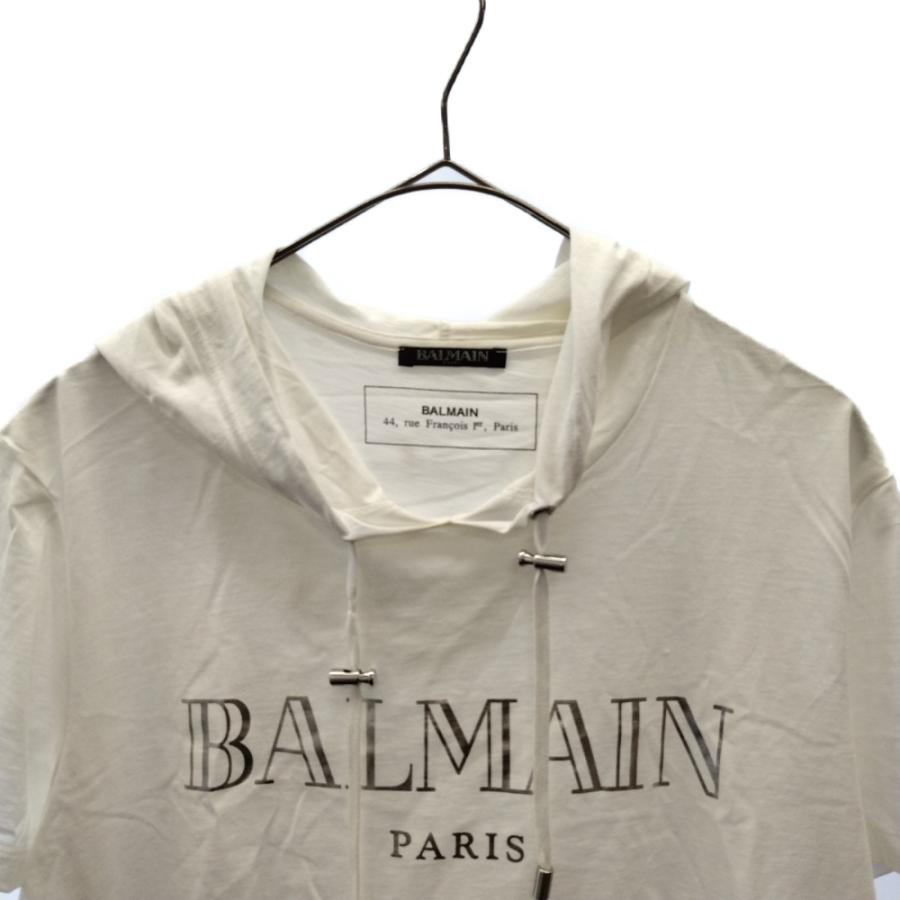 BALMAIN (バルマン) フロントロゴプリントフーディー半袖Tシャツ 