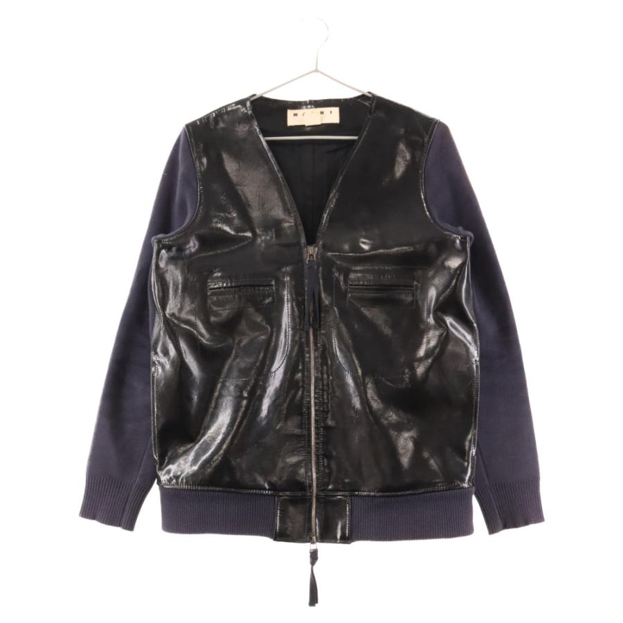 MARNI マルニ × H&M スリーブニット切替 レザーブルゾン ジップアップ 