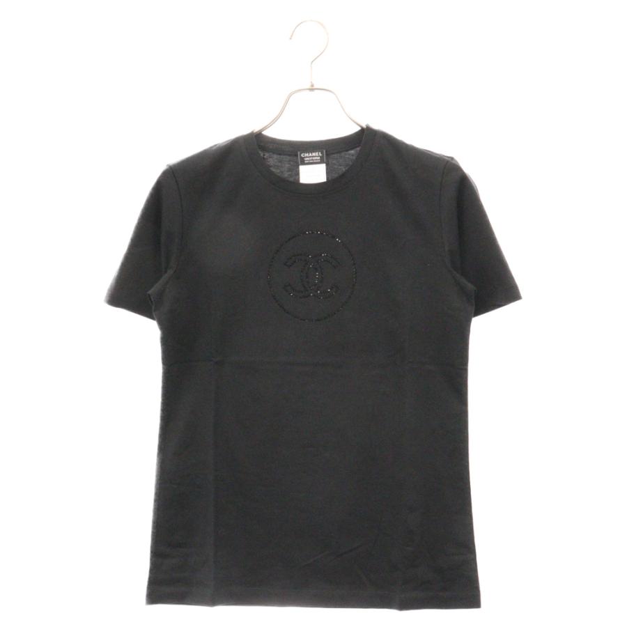 CHANEL シャネル 00V ココマーク ラインストーン 半袖Tシャツ カットソー ブラック U04212P46 レディース568 | CHANEL