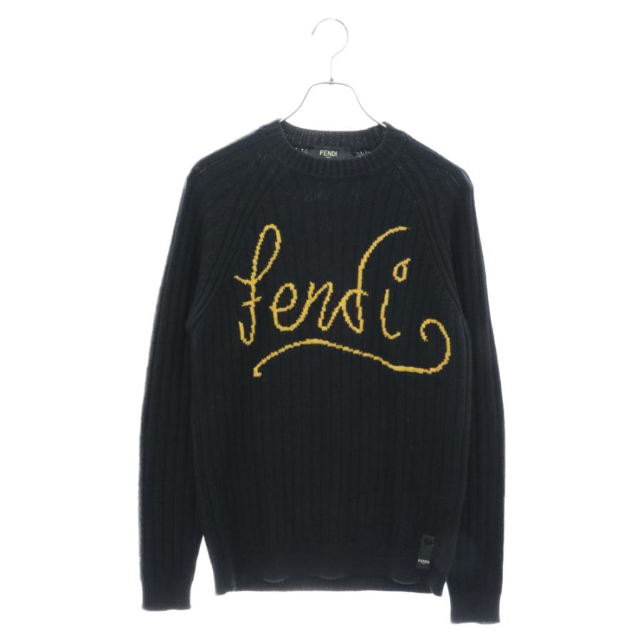 FENDI（フェンディ） フロント筆記ロゴ刺繍クルーネックニットセーター 