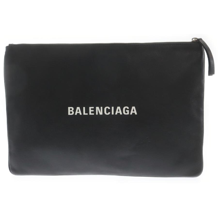 BALENCIAGA バレンシアガ ロゴ カーフスキン クラッチバッグ ブラック 