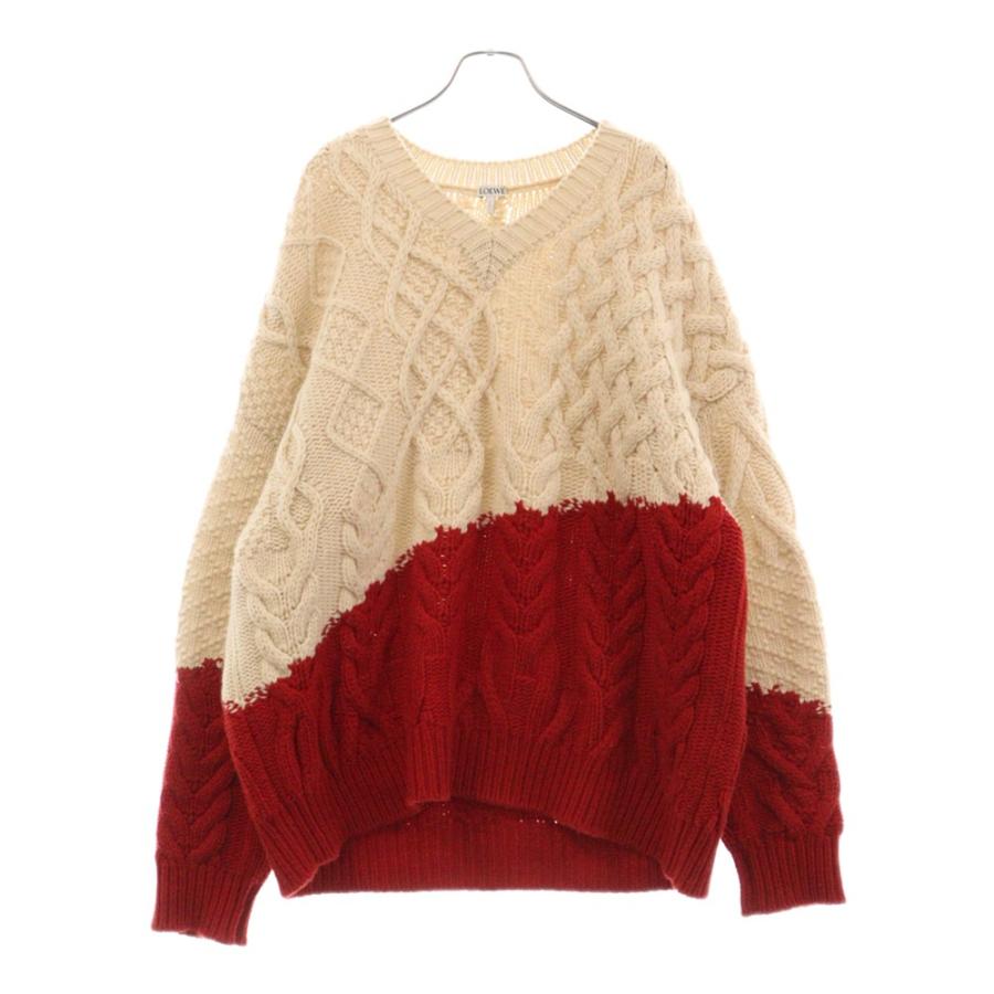 LOEWE（ロエベ） 23AW バイカラー Vネックケーブル編みニット セーター