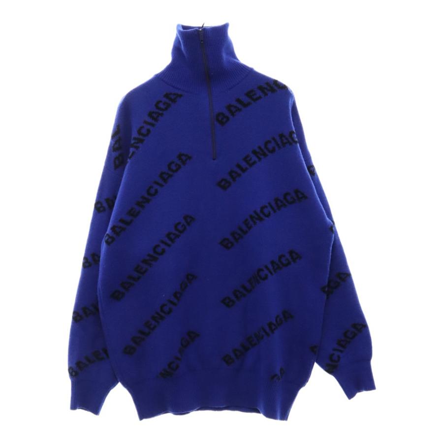BALENCIAGA バレンシアガ ロゴ総柄 ハーフジップニット セーター BALENCIAGA バレンシアガ ロゴ総柄 ハーフジップニット セーター