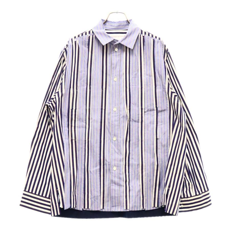24SS✨sacai サカイ コットンポプリン×ナイロン シャツ パフスリーブ sacai（サカイ） 24AW Cotton Poplin Shirt 24-03461M ストライプ