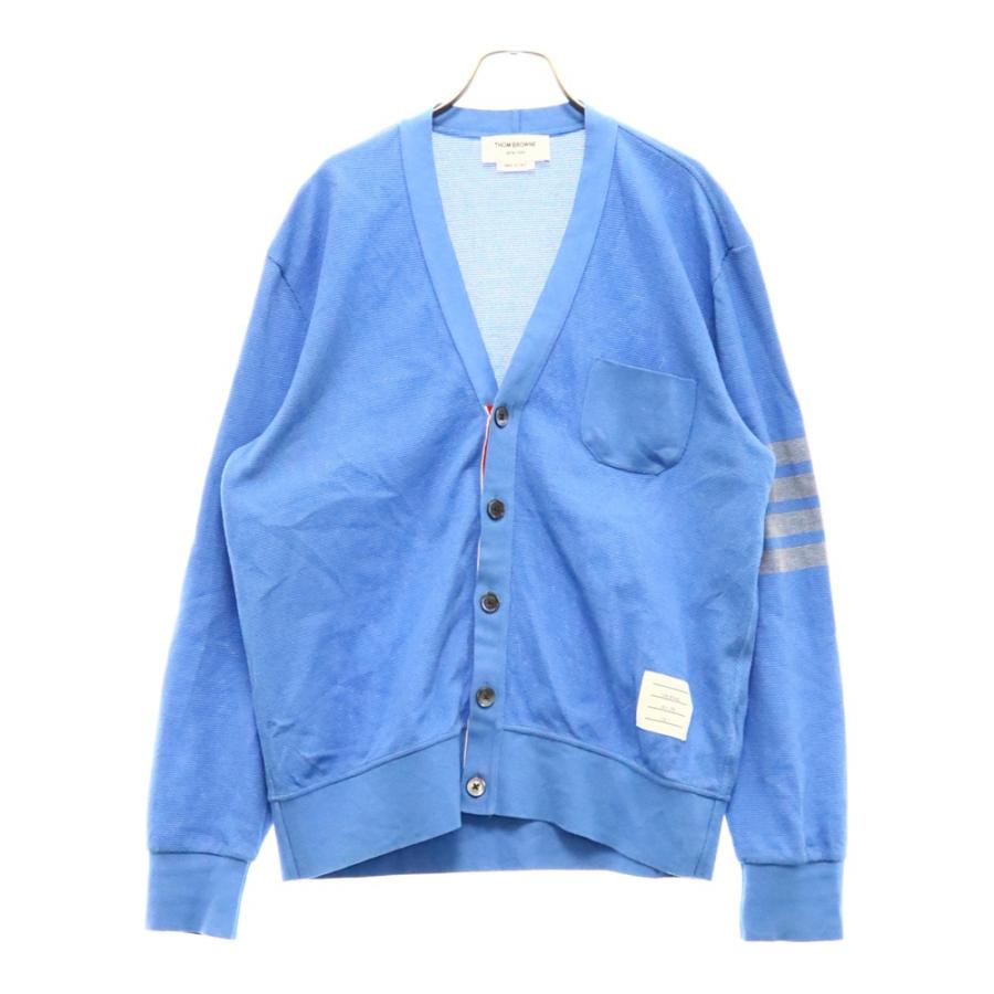 THOM BROWNE トムブラウン アームデザイン Vネックカーディガン ブルー  