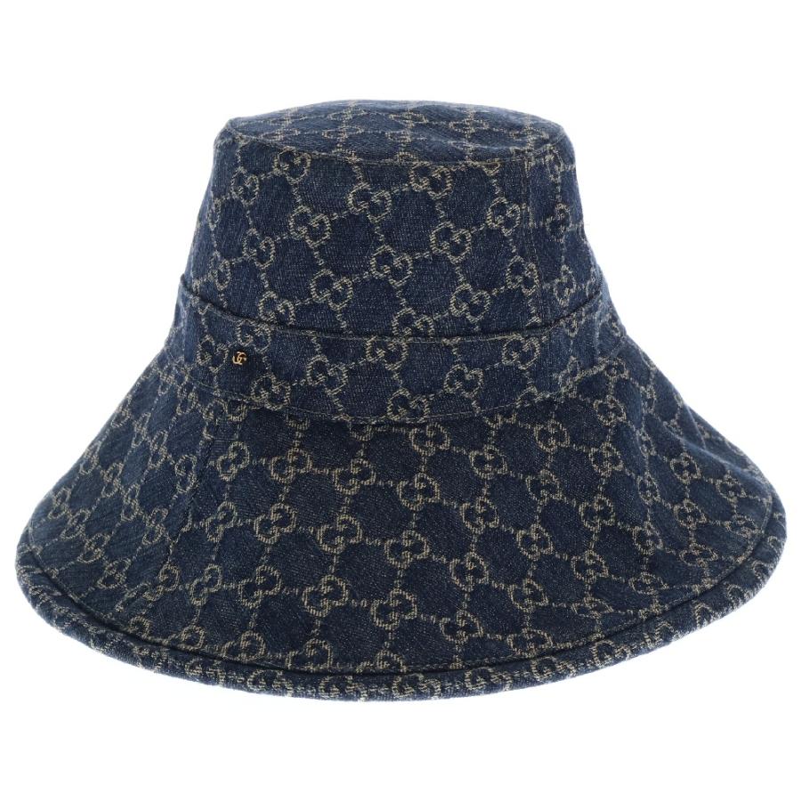 エコ GUCCI ウォッシュド デニム ワイド ブリム ハット Mサイズ 【公式