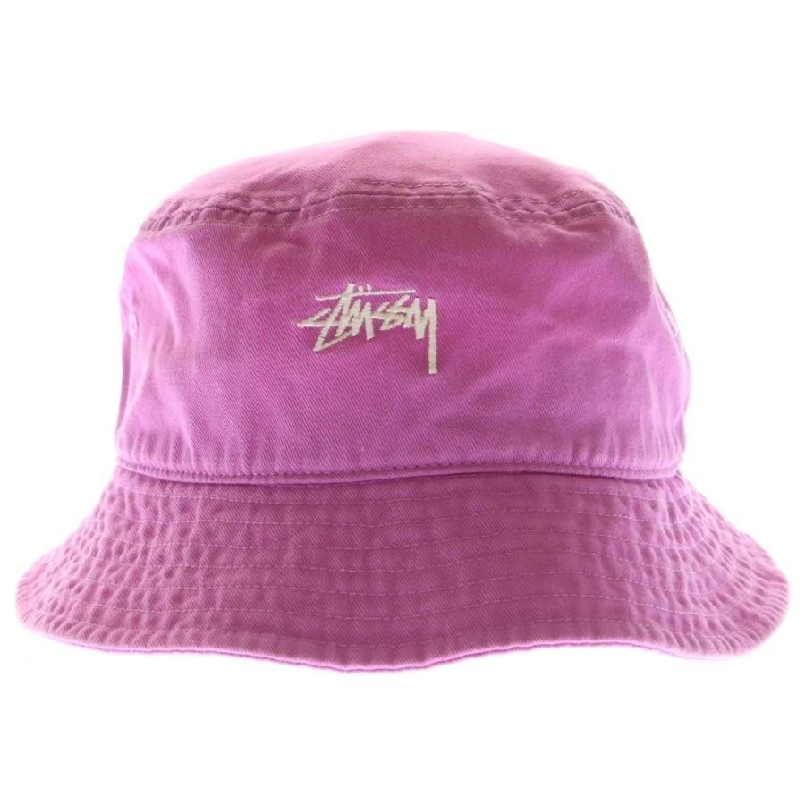 STUSSY（ステューシー） ロゴ刺繍 コットンバケットハット 帽子 ピンク