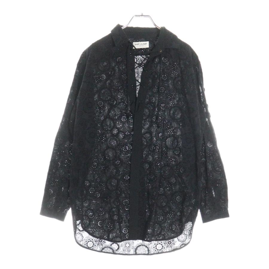 SAINT LAURENT ブラック長袖刺繍シャツ SAINT LAURENT ブラック長袖刺繍シャツ