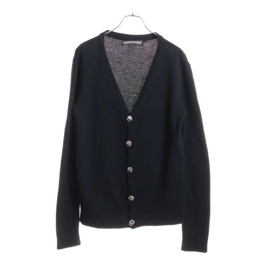 CHROME HEARTS クロムハーツ カシミヤ ニットカーディガン サイズSM CHプラスパッチ ブラック レザー シルバー925 切り替え 美品 中古 4b012537 Chrome Hearts - CHROME HEARTS クロムハーツ カシミヤ ニット