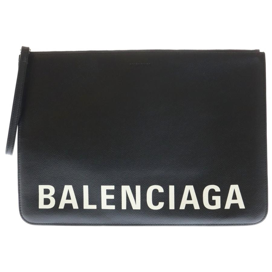 バレンシアガ ロゴ クラッチバッグ セカンドバッグ ブラック レザー レディース BALENCIAGA 【中古】 BALENCIAGA（バレンシアガ） ロゴプリント クラッチバッグ セカンド
