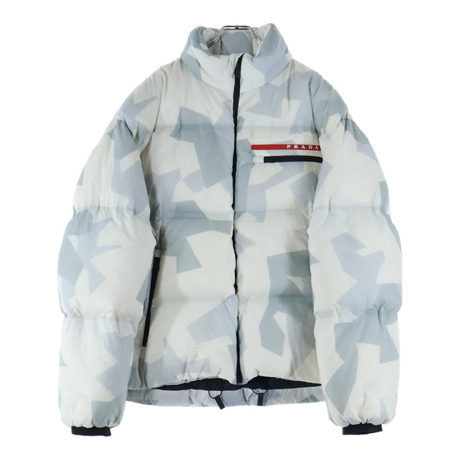 PRADA（プラダ） ラバーロゴ 総柄デザイン ダウンジャケット ホワイト