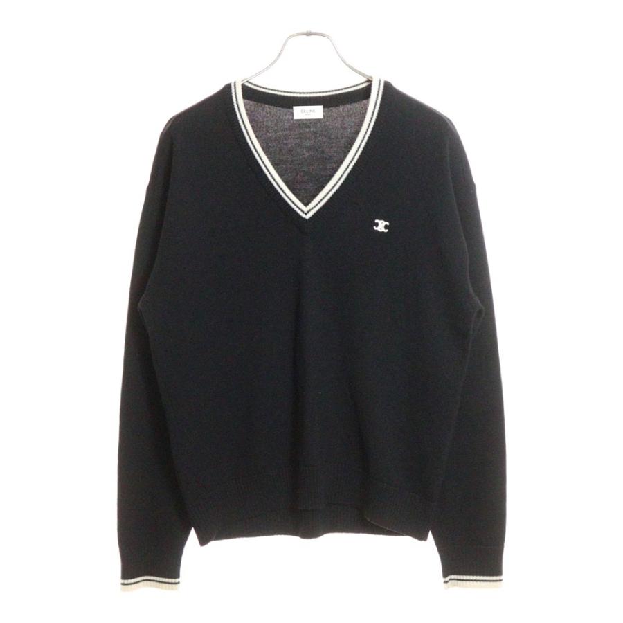 CELINE（セリーヌ） トリオンフ刺繍 Vネックニット セーター ブラック