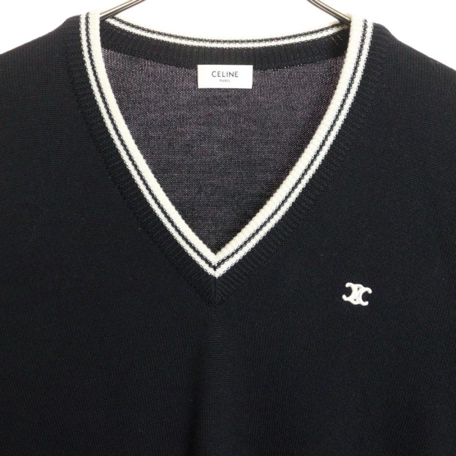 CELINE（セリーヌ） トリオンフ刺繍 Vネックニット セーター ブラック