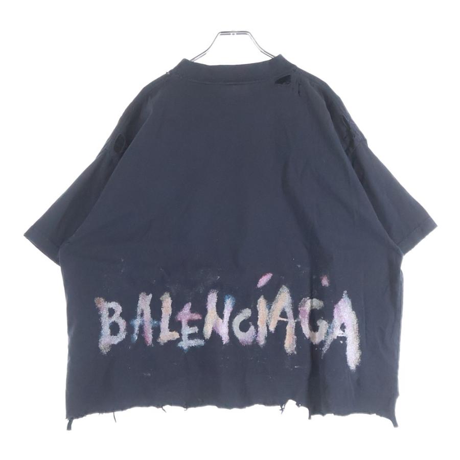 BALENCIAGA（バレンシアガ） デストロイ加工 ラメロゴ 半袖Tシャツ