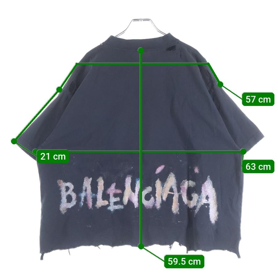 BALENCIAGA（バレンシアガ） デストロイ加工 ラメロゴ 半袖Tシャツ